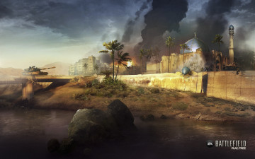 Картинка видео игры battlefield play4free танк река город ea