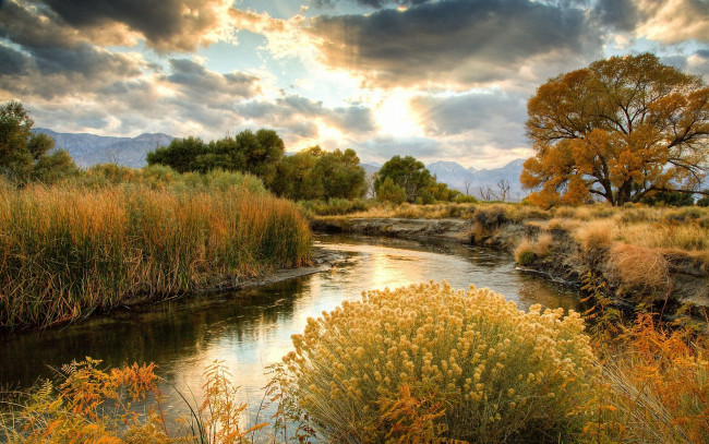 Обои картинки фото природа, реки, озера, деревья, осень, облака