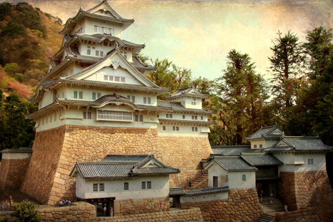 Обои картинки фото замок, химэдзи, Япония, города, замки, Японии, пагода, строения