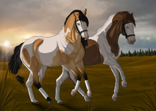 обоя рисованные, животные, лошади, лошадь