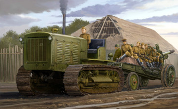 Картинка рисованные армия трактор солдаты пушка