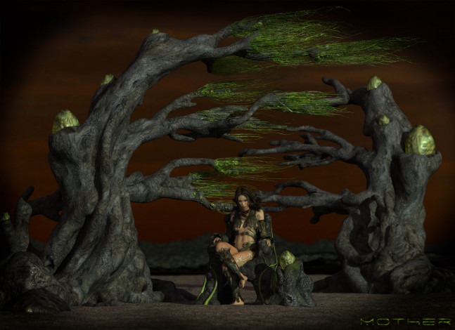 Обои картинки фото 3д графика, fantasy , фантазия, дерево, девушка