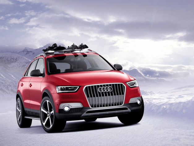 Обои картинки фото audi q3 concept 2012, автомобили, audi, трасса, снег, красная, 2012, q3, concept