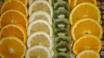 обоя еда, цитрусы, лимон, киви, апельсин