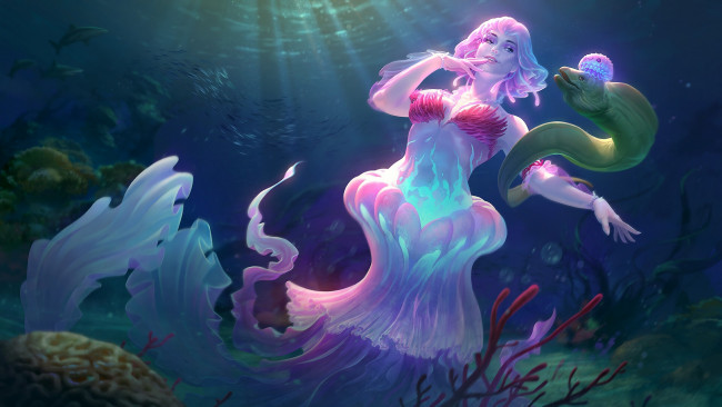 Обои картинки фото видео игры, smite, девушка, медуза, мурена, море