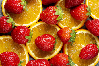 Картинка еда фрукты +ягоды апельсины клубника