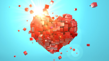 Картинка 3д+графика романтика+ romantics сердечко кубики