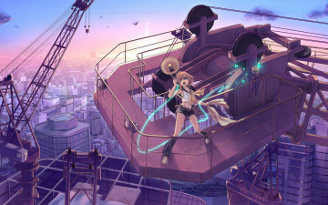 Картинка аниме vocaloid k2pudding kagamine+rin город девушка