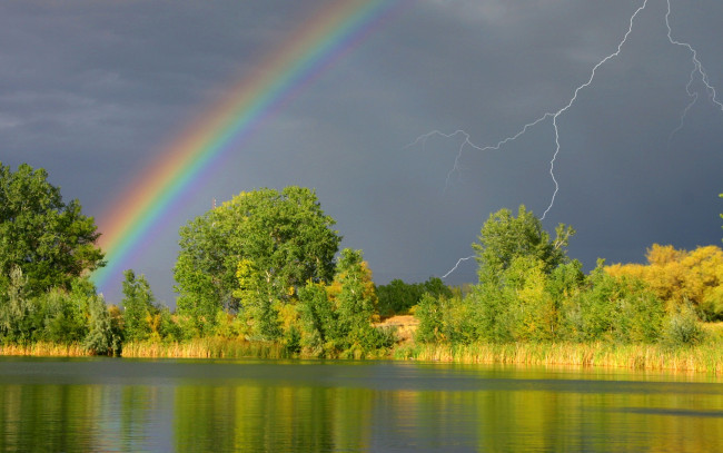 Обои картинки фото spring, thunderstorm, природа, радуга
