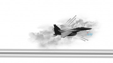 Картинка авиация 3д рисованые graphic истребитель облака