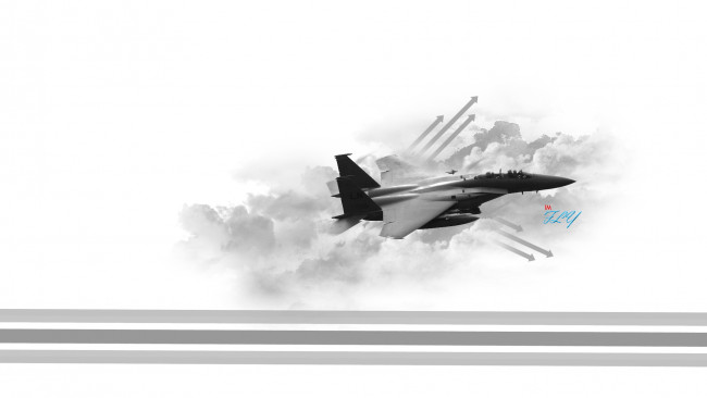 Обои картинки фото авиация, 3д, рисованые, graphic, истребитель, облака