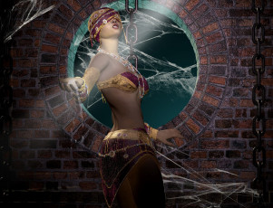 Картинка 3д графика fantasy фантазия окно паутина девушка