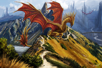 Картинка фэнтези драконы холмы