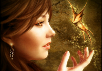 Картинка фэнтези фотоарт девушка сияние бабочка