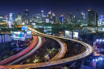 Картинка города бангкок+ таиланд высотки огни дорога
