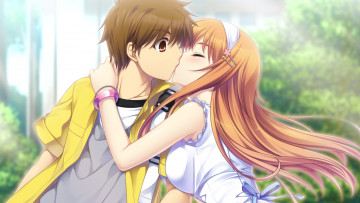 Картинка &+-+sora+no+mukou+de+sakimasu+you+ni аниме *unknown+ другое anime art kanno kou haruki urara парень девушка поцелуй ситуация неожиданность