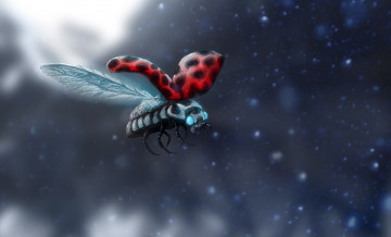 Картинка фэнтези существа романтика апокалипсиса alexiuss арт божья коровка насекомое снег мутант полет
