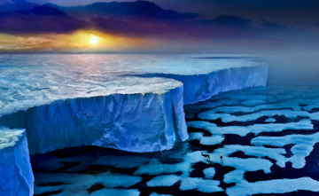 Картинка фэнтези пейзажи романтика апокалипсиса alexiuss льды льдины лед животное олень человек море закат