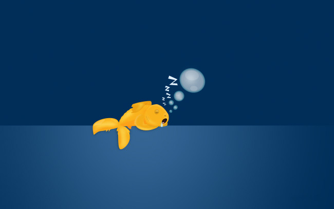 Обои картинки фото рисованные, минимализм, золотая, рыбка, спит, пузыри, фон