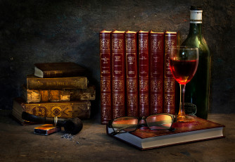 Картинка еда напитки +вино книги трубка очки бутылка бокал