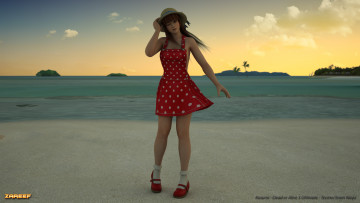 Картинка видео+игры dead+or+alive+5 +ultimate девушка небо закат пляж море шляпа фон взгляд