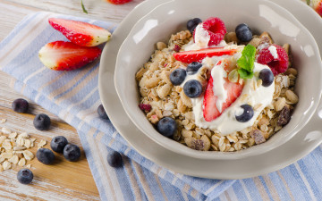 Картинка еда мюсли +хлопья злаки салфетки healthy fresh завтрак berries breakfast muesli черника клубника ягоды