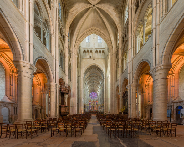 Обои картинки фото nave of laon cathedral,  france, интерьер, убранство,  роспись храма, храм, католицизм