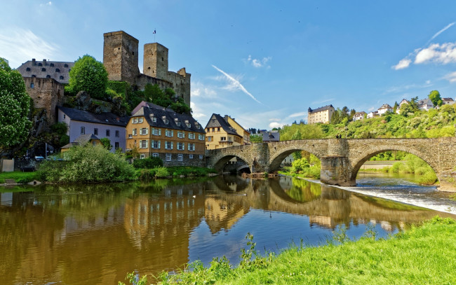 Обои картинки фото города, - дворцы,  замки,  крепости, runkel, германия, дома, замок, мост, река