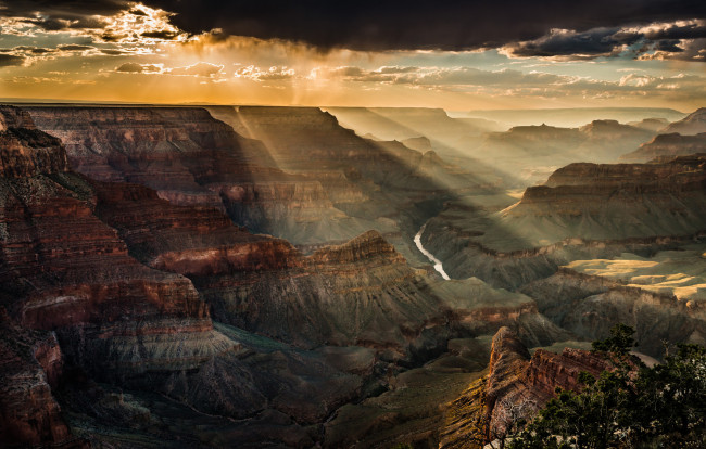 Обои картинки фото природа, восходы, закаты, тучи, свет, небо, скалы, сша, каньон