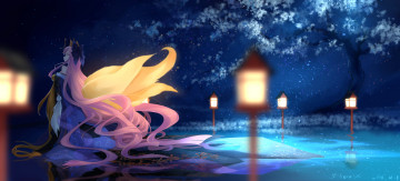 Картинка аниме fate stay+night лиса фонари ночь