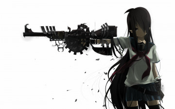 Картинка аниме оружие +техника +технологии девушка фон взгляд