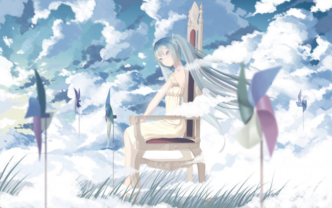 Обои картинки фото аниме, vocaloid, облака, девочка