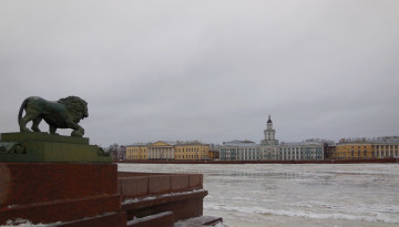 обоя с-петербург, города, - исторические,  архитектурные памятники, зима, река, лев, здания