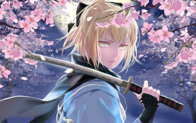 Обои картинки фото аниме, fate, stay night, sakura, saber