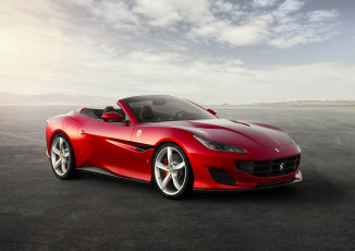 обоя автомобили, ferrari, облака, небо, кабриолет, portofino, красный, феррари