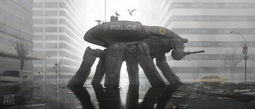 Картинка фэнтези роботы +киборги +механизмы fortress manhattan police потоп