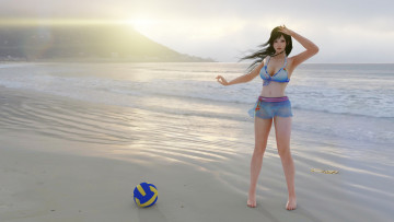 Картинка 3д+графика спорт+ sport фон взгляд девушка мяч пляж