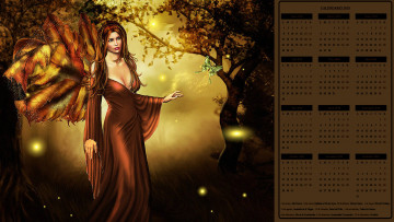 обоя календари, фэнтези, дерево, бабочка, взгляд, женщина