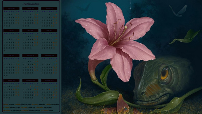 Обои картинки фото календари, фэнтези, животное, цветок, морда, существо