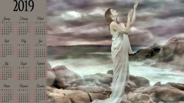 Картинка календари фэнтези камень водоем девушка профиль