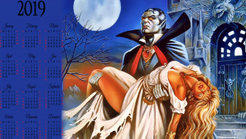 Картинка календари фэнтези луна существо жертва девушка вампир