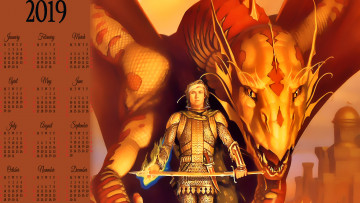 Картинка календари фэнтези воин доспехи оружие дракон человек