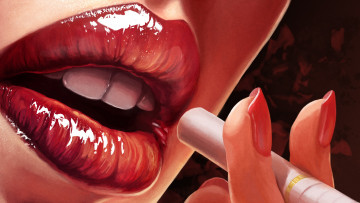 Картинка рисованное люди губы фон сигарета