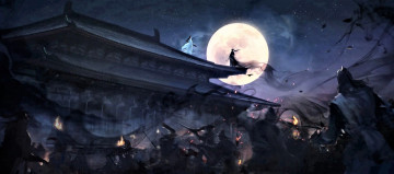 Картинка аниме mo+dao+zu+shi вэй усянь лань ванцзы крыша луна бой