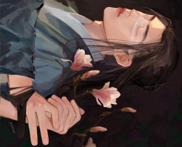 Обои картинки фото аниме, mo dao zu shi, сяо, синчень, руки, цветы