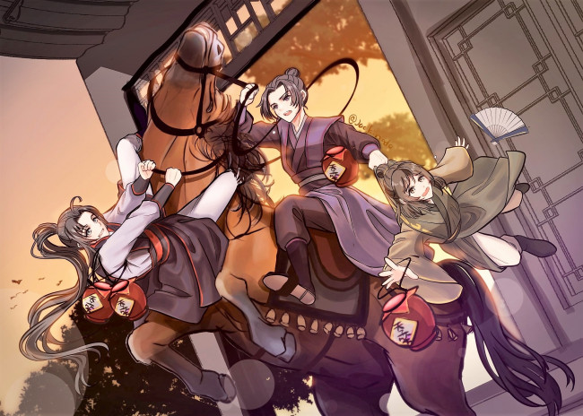 Обои картинки фото аниме, mo dao zu shi, вэй, усянь, цзян, чэн, не, хуайсан, кувшины, лошадь
