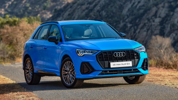 обоя audi q3 35 tfsi s line, автомобили, audi, синий, горы, дорога