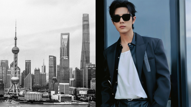 Обои картинки фото мужчины, xiao zhan, актер, очки, пиджак, город