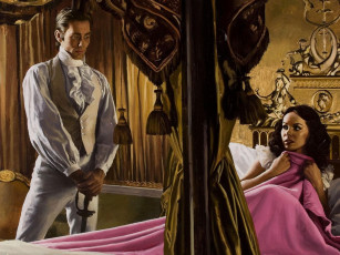 Картинка рисованные люди комната кровать женщина мужчина