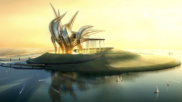 Картинка 3д графика architecture архитектура яхты поезд остров море